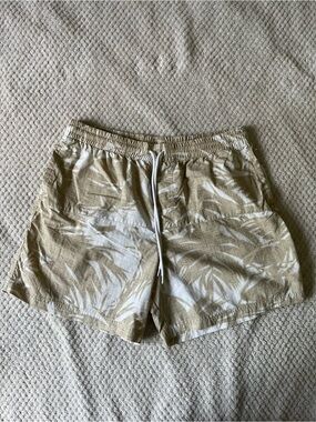 Columbia Beige and White Palm-Print omni-shield swim Shorts